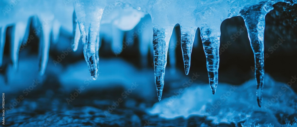 Poster intricate frozen patterns showcase abstract ice formations in vibrant blue tones