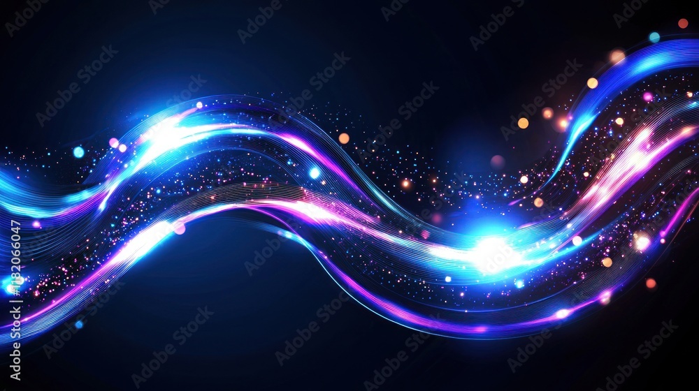 Poster dynamic light waves in a dark space digital art abstract background vibrant colors