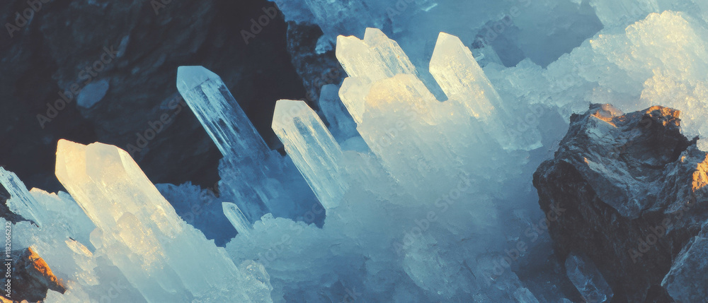Aufkleber intricate patterns of delicate ice crystals showcasing geometric beauty in frosty environment