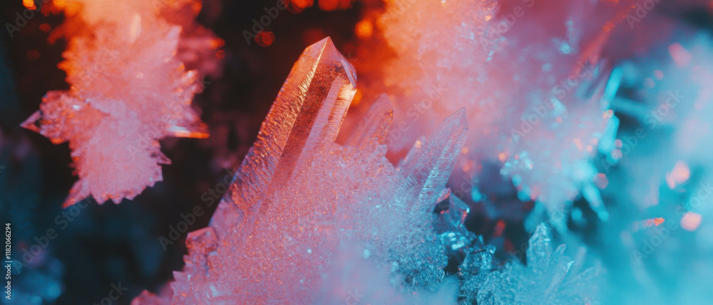 Poster intricate and delicate ice crystals showcase geometric frozen patterns up close
