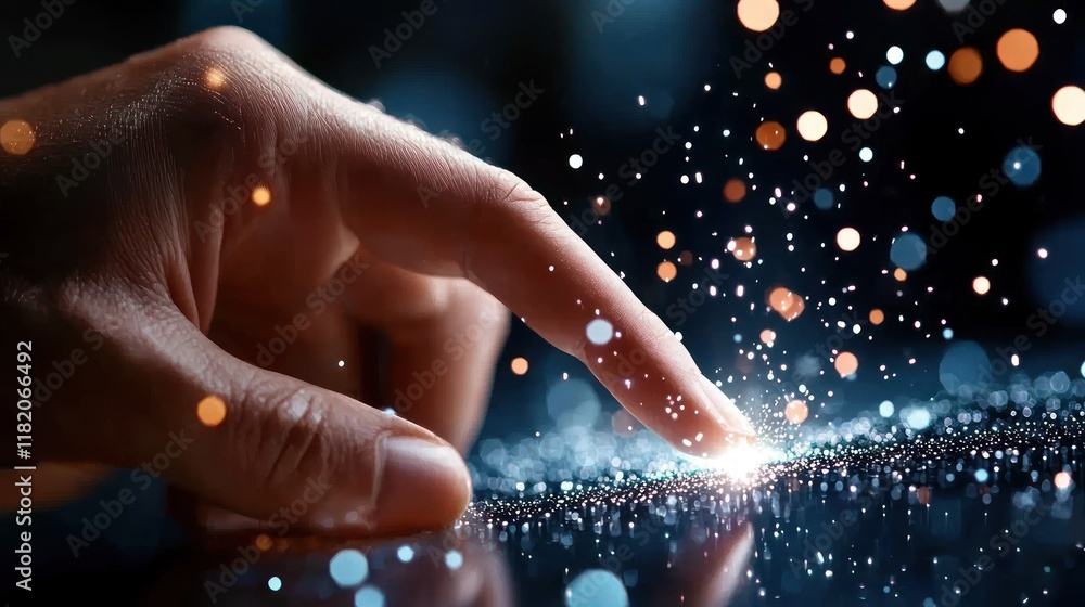 Poster digital realm macro photography sparkling light particles in a futuristic view
