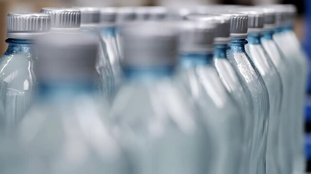 Automated bottling process: conveyor movement in modern production line