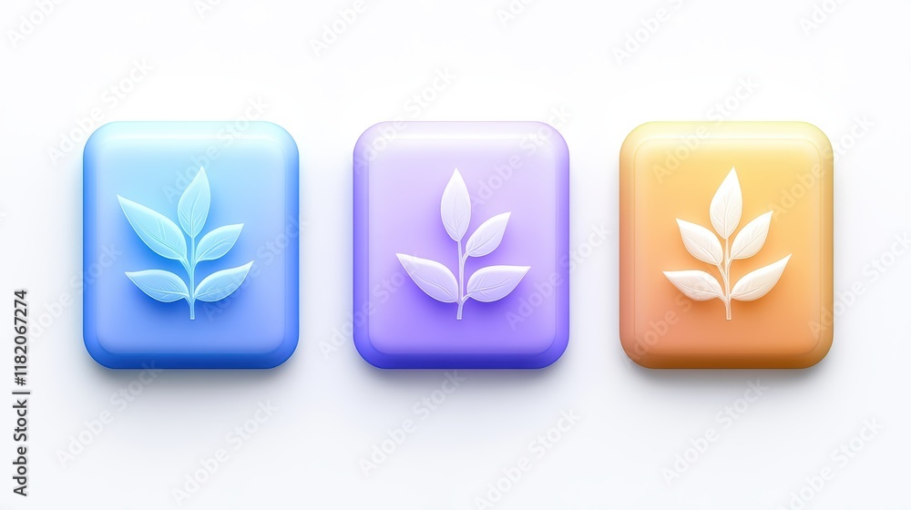 Poster four square buttons with leaf patterns, a natural and decorative design for various applications