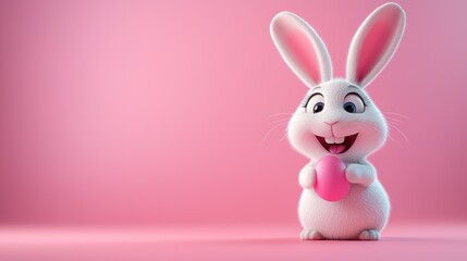 Obraz premium Joyful bunny with pink egg studio cartoon playful front view fun concept