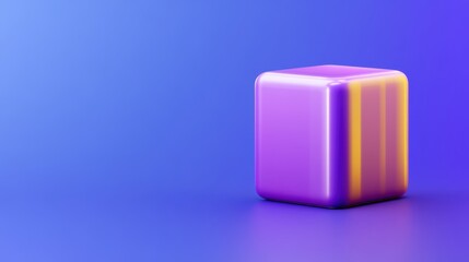 Striking purple cube with a vibrant yellow stripe, modern abstract design purple