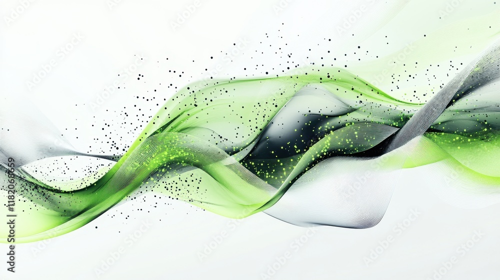 Poster dynamic abstract waveforms with emerald green and lime curves bright white base graphic design high 