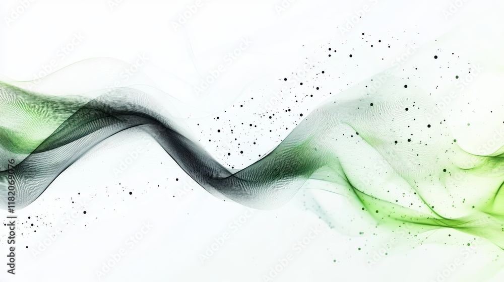 Poster dynamic abstract waveforms with emerald green and lime on white base graphic design digital art cont