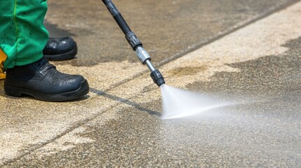 High-Pressure Cleaning Action on Concrete Surface for Outdoor Maintenance