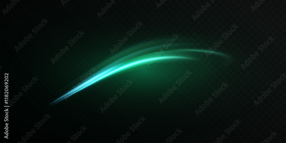 Fototapete Light bright green glowing colorful curved line with magic light effect. Glow effect for game interface design and illustrations.