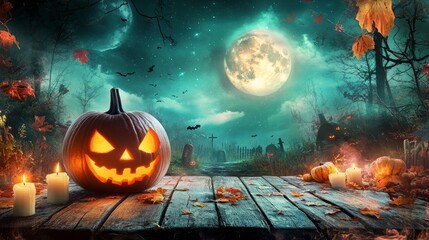 Naklejka premium halloween background with pumpkins