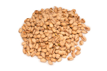 Tasty pistachios isolated on a white background.