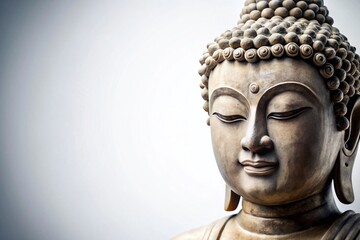 Serene Buddha Face: Isolated White Background Stock Photo - Perfect for Meditation, Spirituality & Mindfulness Designs