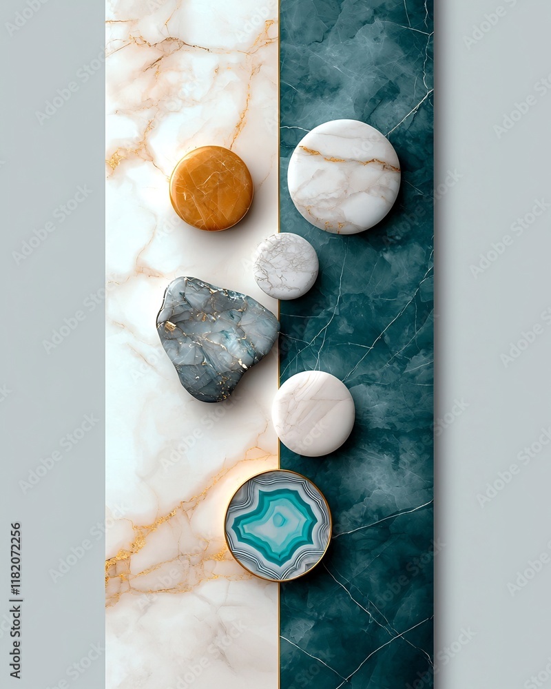Poster luxurious and polished marble surface featuring mesmerizing agate patterns in tranquil teal gray and