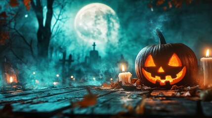 Naklejka premium halloween background with pumpkins