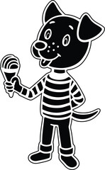 A cartoon dog with ice cream silhouette vector illustration A cartoon dog line art vector