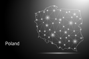 Abstract Mash Line and Point Scales on The Dark Gradient Background With Map of Poland. 3D Mesh Polygonal Network Connections. Vector illustration eps 10.