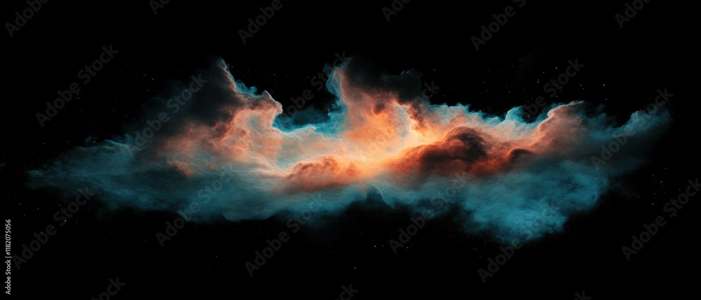 Poster swirling magic nebula with vibrant clouds against a dark cosmic backdrop