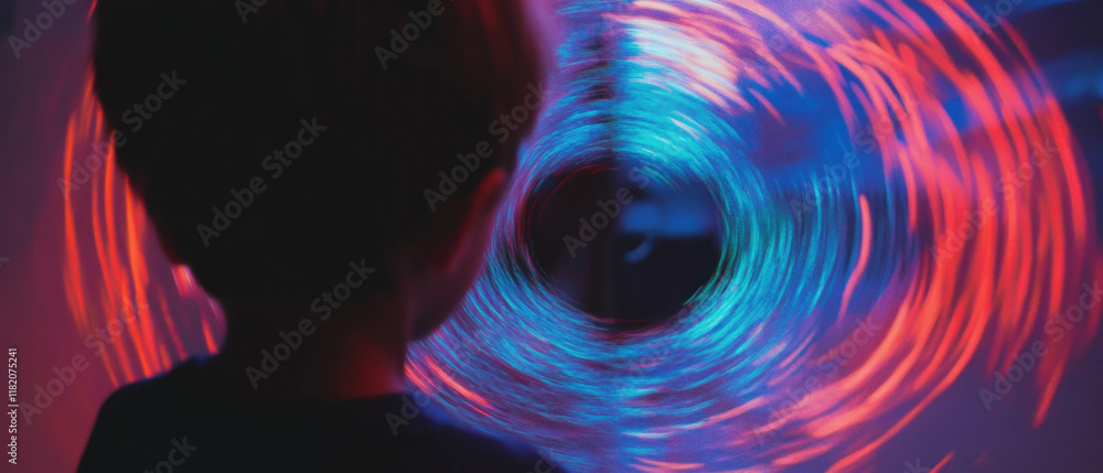 Poster mysterious magical portal emits swirling vortex of colorful light and energy