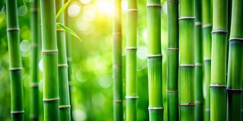 Obraz premium Serene Green Bamboo Stems: Soft Focus Botanical Wallpaper Stock Photo