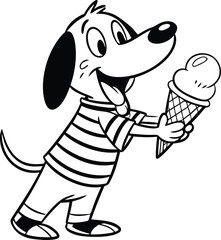 A cartoon dog with ice cream silhouette vector illustration A cartoon dog line art vector