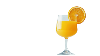 Refreshing Orange Juice in a Clear Glass with a Fresh Orange Slice Garnish on a Bright Background Perfect for Breakfast or Summer Refreshment