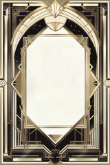 Golden art deco frame with ornament. Retro golden art deco or art nouveu frame in roaring 20s style. Generative AI.