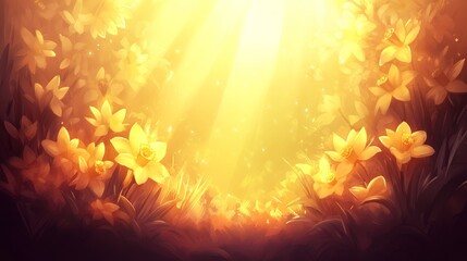 Fototapeta premium Golden Daffodil Meadow in Sunlight's Embrace