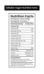 Vegan nutrition facts label template design