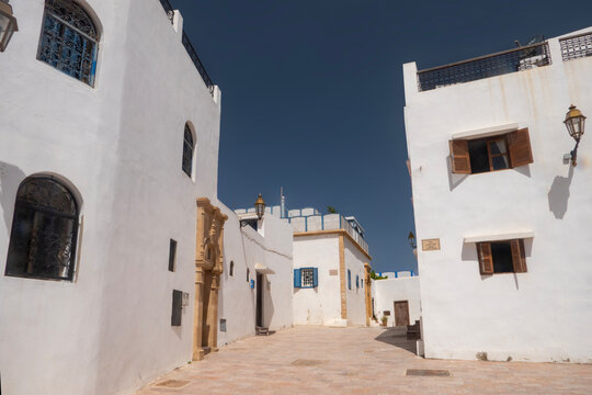 The white houses in a street in the old Oudayas Kasbah in Rabat