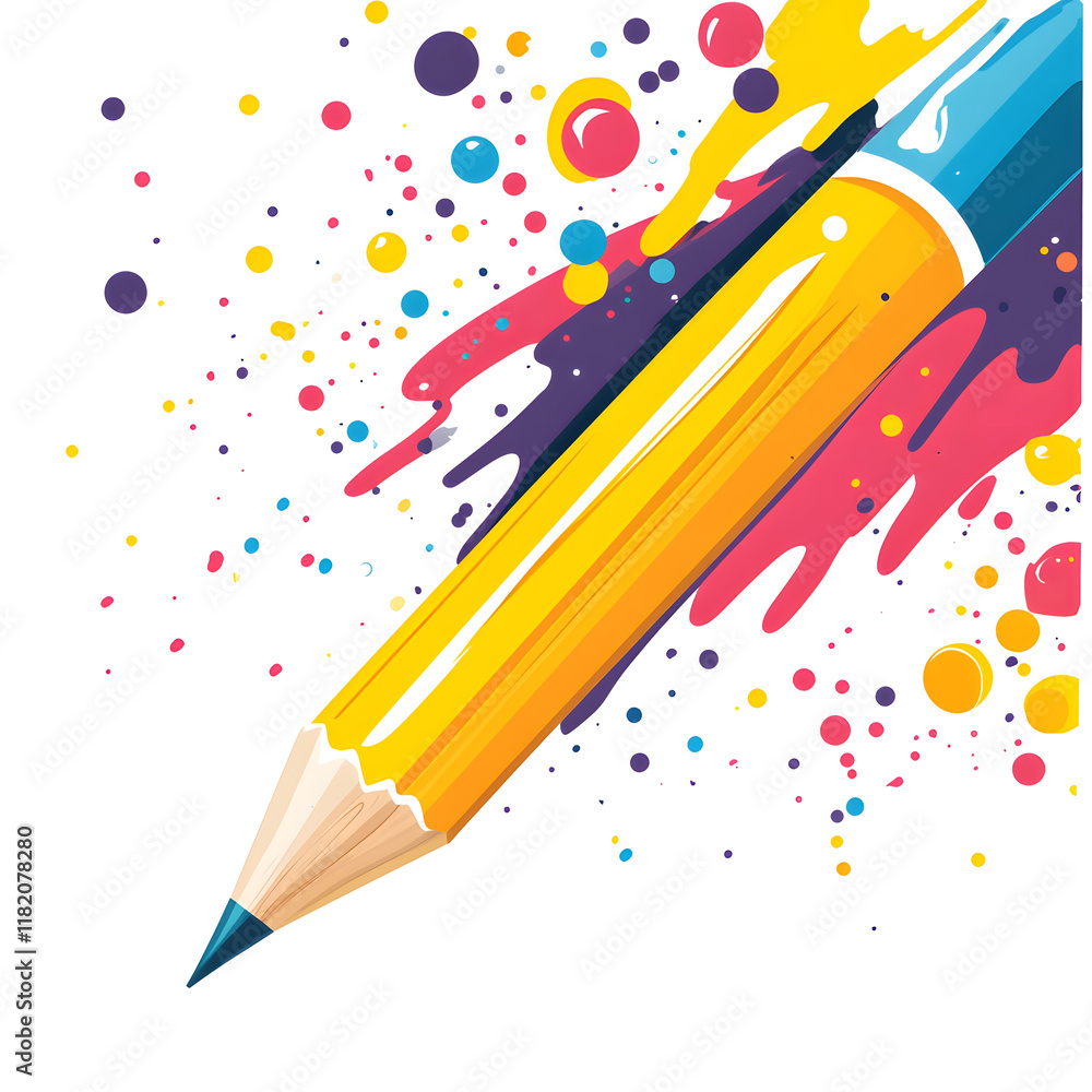 Poster flat design vector illustration of a yellow pencil creating a fantastic image with creative graphic 