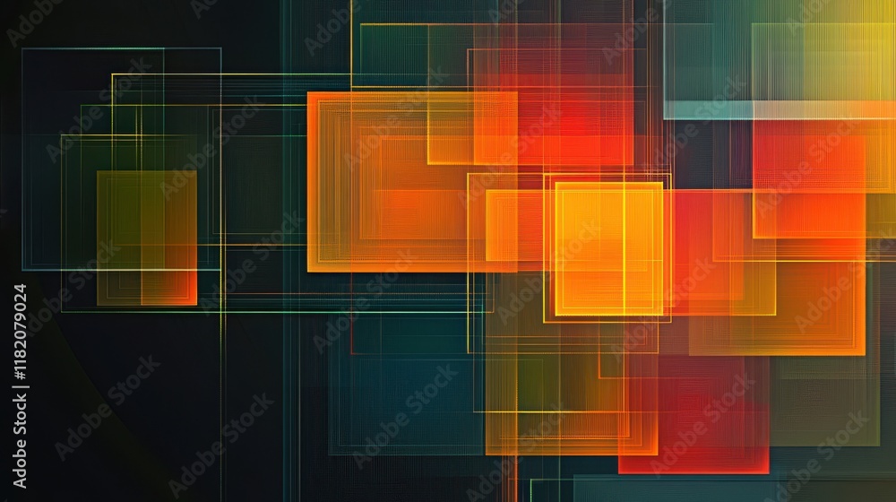Poster Dynamic abstract overlapping squares artwork digital design colorful composition modern aesthetic creative perspective