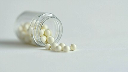 tablets inside a pill bottle, partially opened with a few tablets visible, shot against a simple white background with a focus on the product’s clarity. Paracetamol 