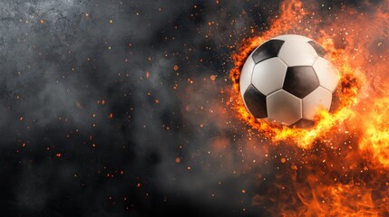 A dynamic soccer ball ignites in flames, showcasing passion and energy in sports. Perfect for action-themed designs.