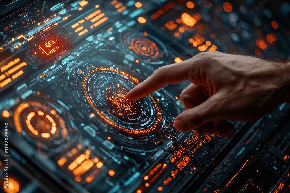 Poster a finger interacting with a dynamic digital interface