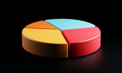 Colorful pie chart info graphics. Data analysis, or statistics, on a black background. 3D design, Generative AI