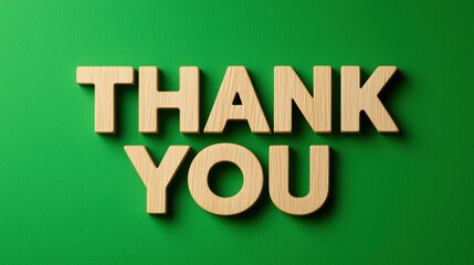 Thank you message in wooden letters on vibrant green background for gratitude concept