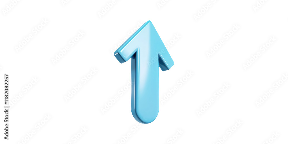 Poster blue 3d arrow pointing upward isolated on transparent background