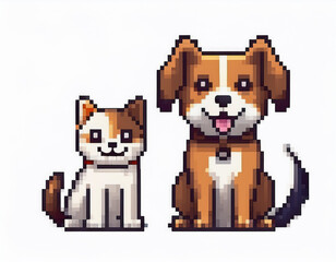 Pixel art dog and cat together