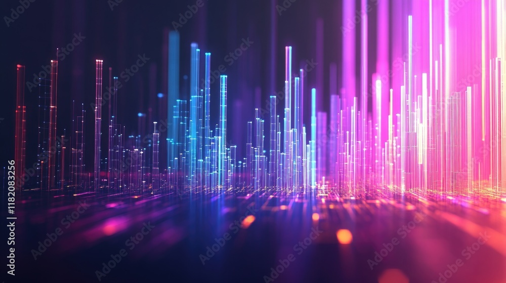 Poster dynamic visual representation of digital data flow in shades of blue and pink for business analytics