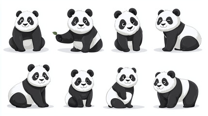 Naklejka premium Set of Pandas Isolated on White. Clipart, blanks for collage.