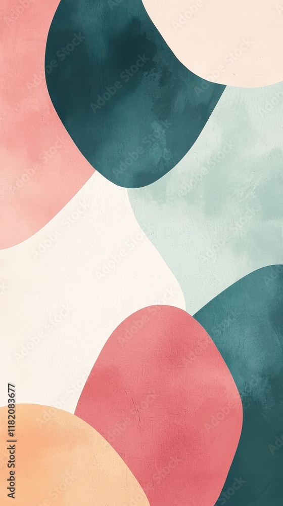 Poster abstract pastel background with layered organic shapes minimalist design geometric patterns soft ton