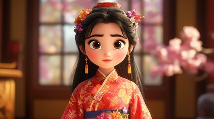 Fototapeta premium Colorful Chinese New Year Parade Featuring Dancers and Musicians in Traditional Attire