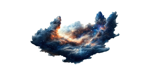 Colorful cosmic cloud with stars isolated on transparent background