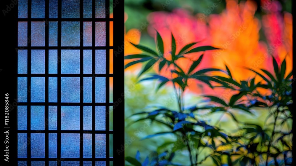 Poster intricate close-up of a chinese lantern pattern with vibrant background colors