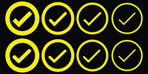 Checkmark icon. Checked checkbox sign. Approved symbol.  Outline Tick button symbol, vote and Testing symbol, Choice, Check list graphic elements, Approve, Confirm icons. Design eps 10