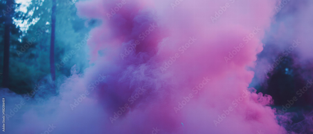 Aufkleber purple smoke curls gracefully, creating a mystical atmosphere in an enchanted forest