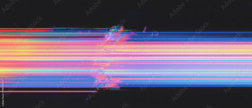 Poster colorful digital chaos with vibrant rainbow glitch effects creating a fragmented aesthetic