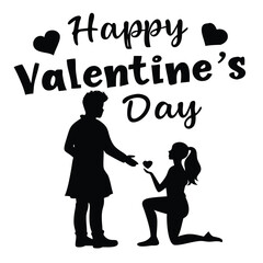 Happy valentine's day couple proposing vector silhouette