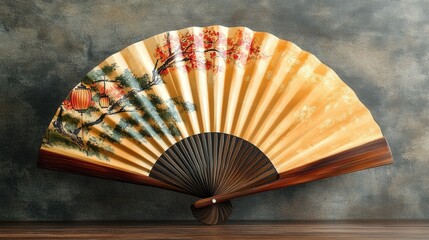 bamboo fan with a hand-drawn lantern design, perfect for New Year decorations.