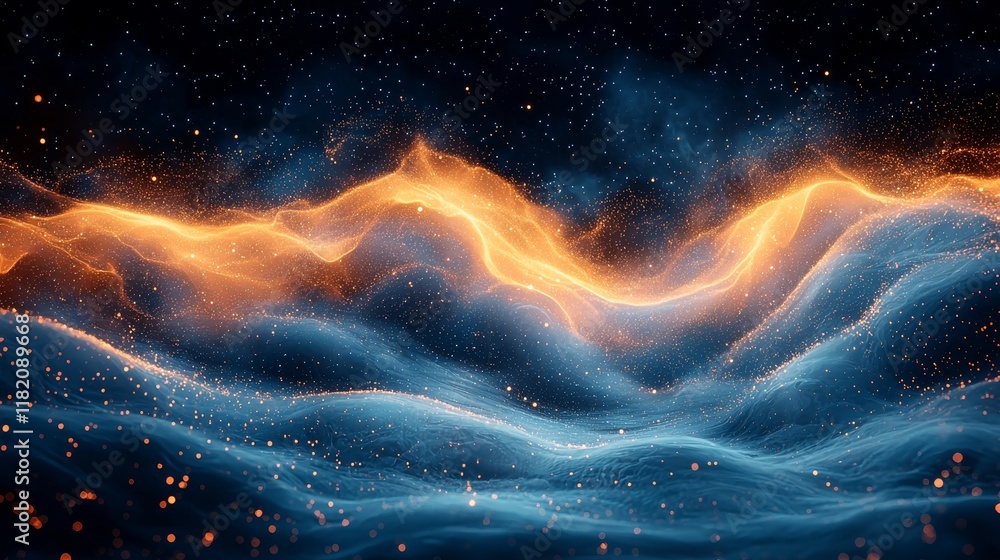 Poster stock abstract background. technology digital illustration with a blue stream of lines. futuristic m